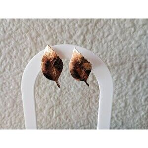 Vintage Thin Leaf Gold Tone Pierced Stud Earrings With Clip On Back